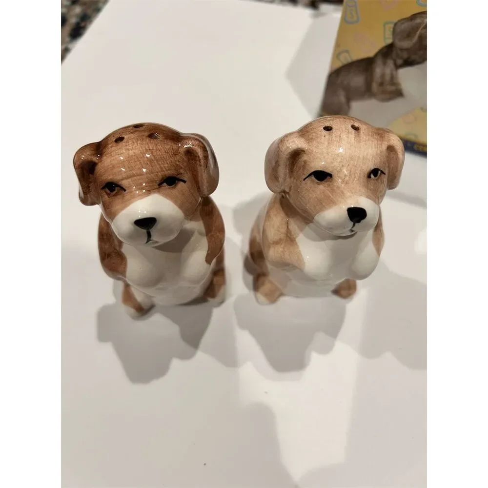 Alco Ceramic Dog Figurine Salt & Pepper Shaker Set Brown 2pc - Picture 2 of 5